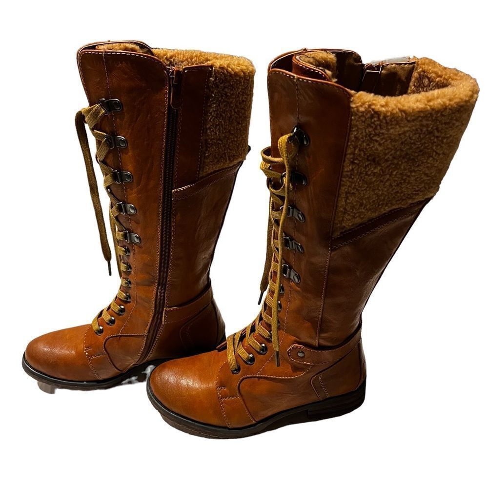 Patrizia Women's Lace up Calf Boots Brown with fleece trim Size 36